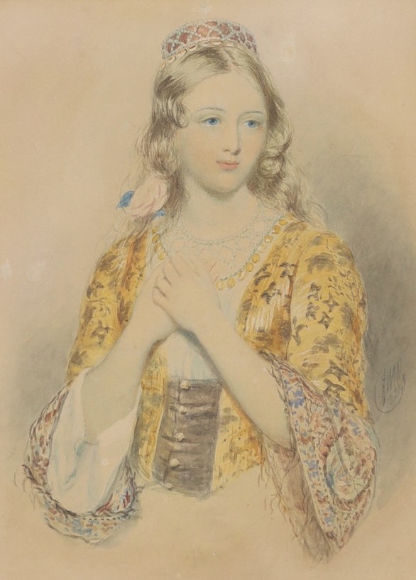 John William Wright, (1802-1848), watercolour, 'Miranda', initialled and dated 1834, 26 x 18cm